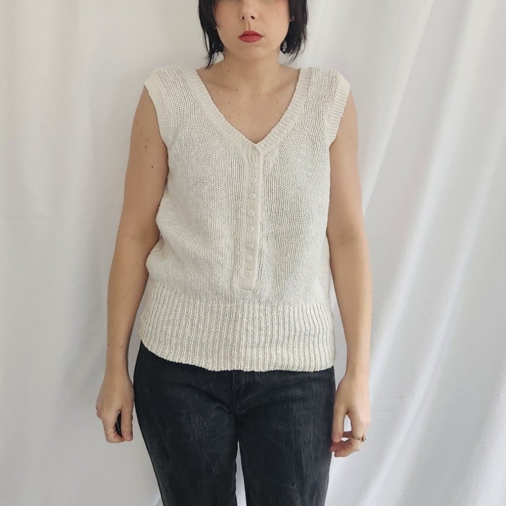 80s White Sleeveless Sweater
